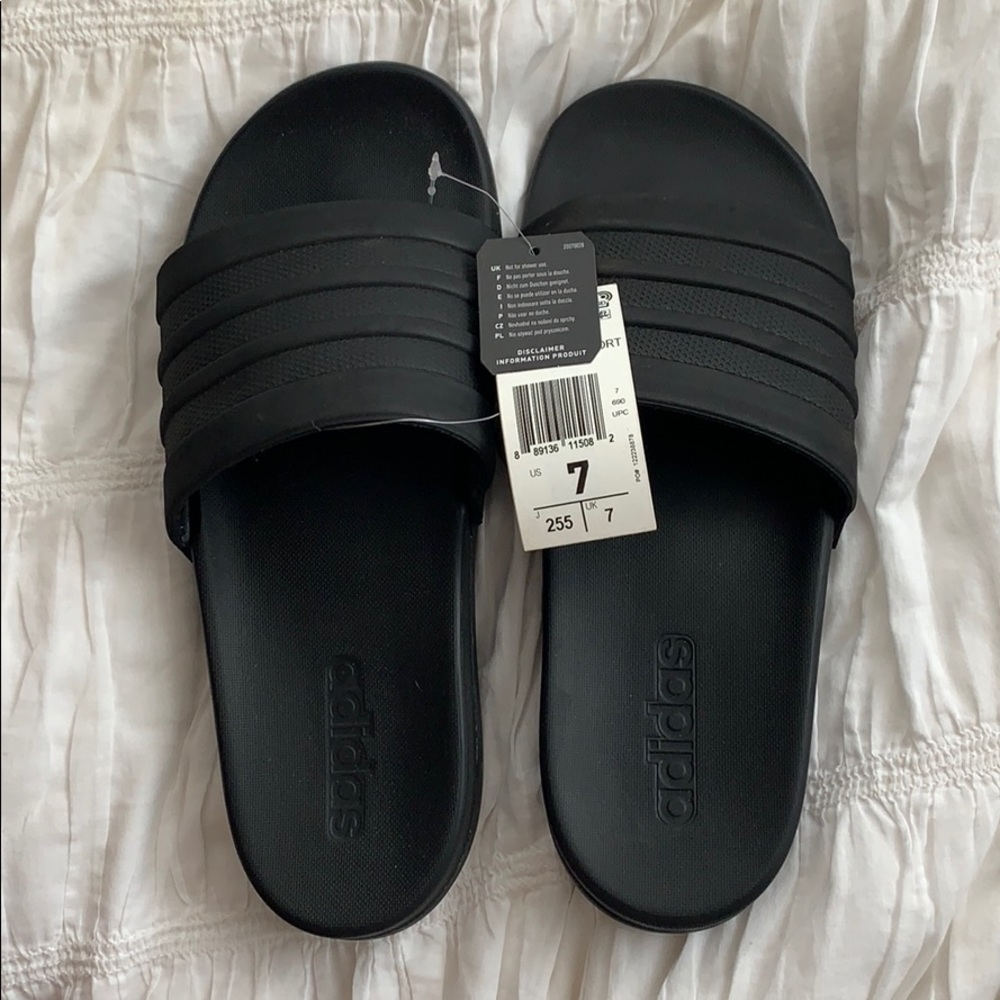 Black adidas slides